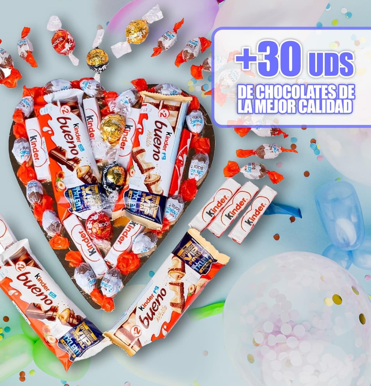 Corazon de Chocolate con Kinder Bueno, Shochobons, Chocolate y Bombones Lindt. Regalo Ideal para Parejas, Día de la Madre, Cumpleaños... [IAMI] — view 3