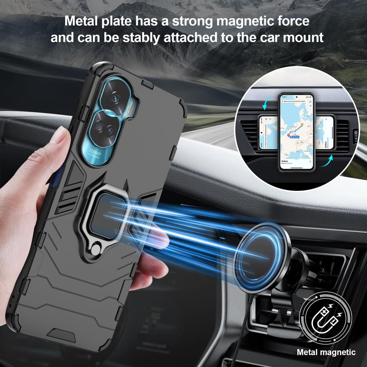 Funda para CMF Phone 2 Pro, Carcasa Antigolpes con Soporte anular metálico, Case Protectora de Grado Militar, Negro — view 645