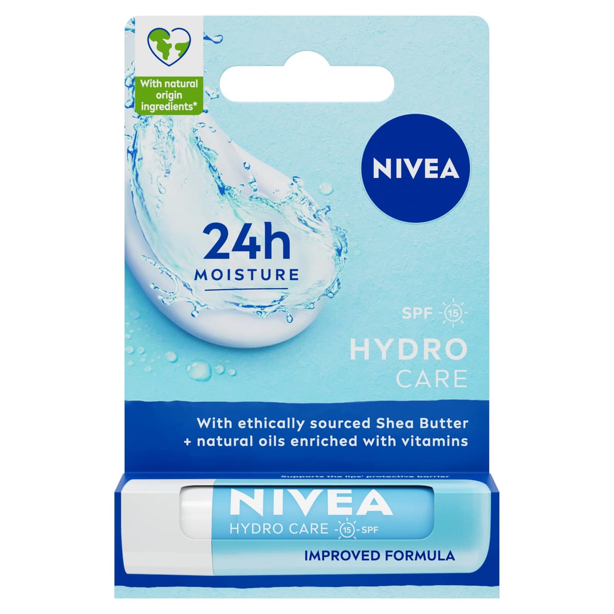 NIVEA Lip Balm Hydro Care with SPF 15 (4.8g), Hydrating Lip Balm with Shea Butter, Natural Oils and Vitamins, Provides 24 Hour Moisture and Protection