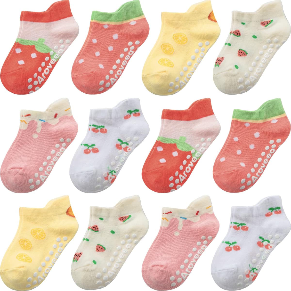 Aroveea Calcetines Antideslizantes Bebés y Niños Pequeños, 12 Pares Algodón Lindos de Tobillo, 6 Meses-7 Años — view 9