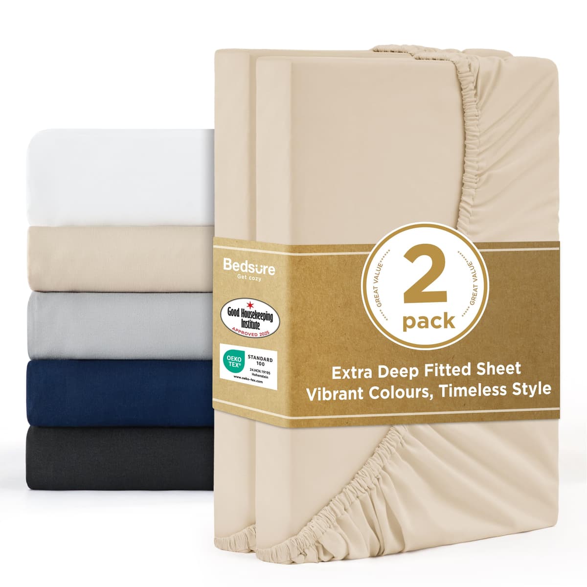 Bedsure Small Double Fitted Sheet - Bed Sheets Extra Deep Pocket 16 Inches (40 cm), Soft Brushed Polyester Microfiber Material for 3/4 Bed, Beige, 122x190cm — view 20