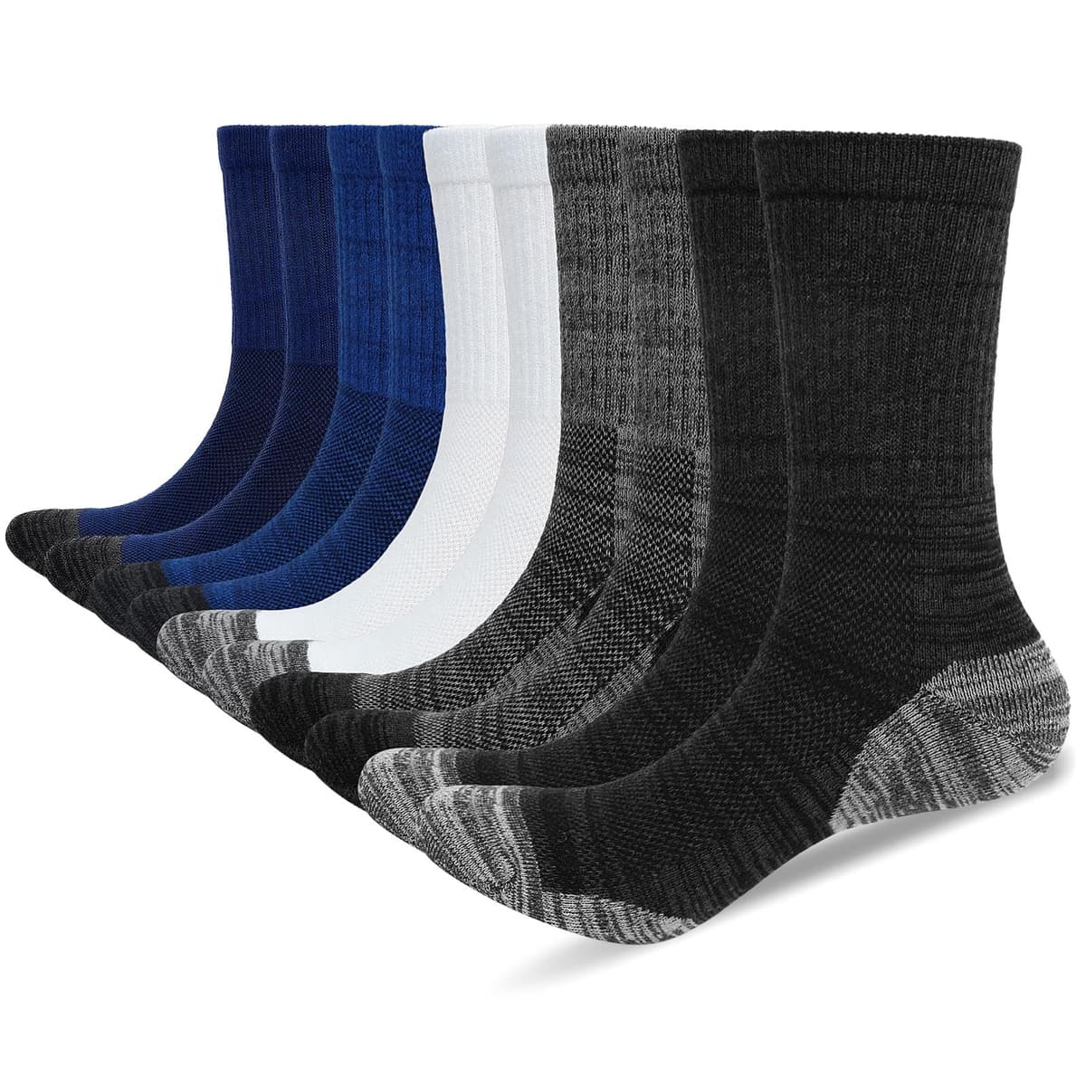PUTUO Calcetines de Trabajo Hombre Reforzados: Calcetines Hombre Altos de Algodón - Work Socks Transpirable Anti-ampollas per Trabajo Deporte Running 5 pares — view 8