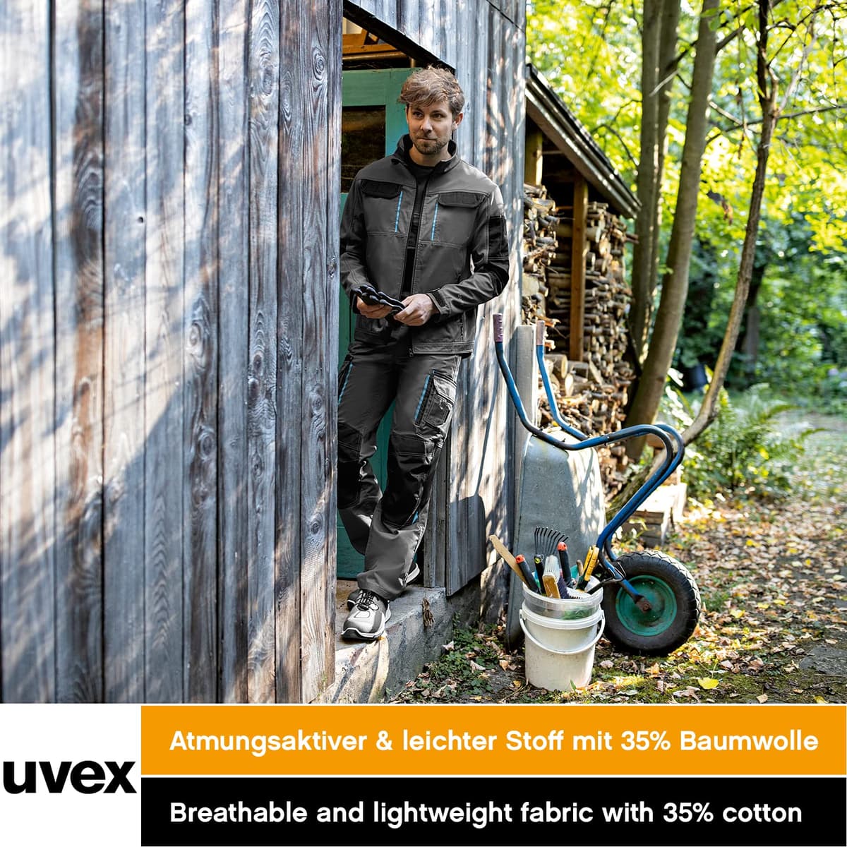 Uvex Tune-up 8909 Pantalon de Trabajo para Hombre - Pantalones Cargo para Trabajar de Algodón y de Cordura - Multibolsillos - Bolsillo de Las Rodilleras - Color Gris, Negro, Azul, Verde, Blanco — view 7