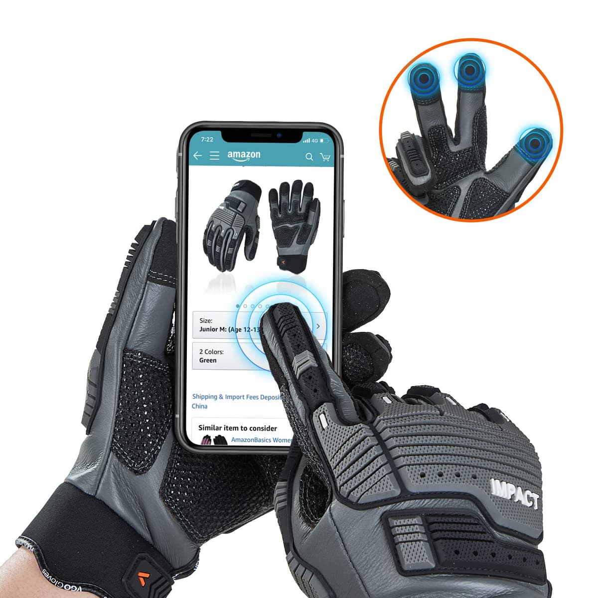 Vgo... Work Gloves Men Touchscreen in Cowhide Palm, Heavy Duty Gloves Anti Impact Utility for Warehouse Mechanics Carpenter Trucker, 1 pair(L) — view 4