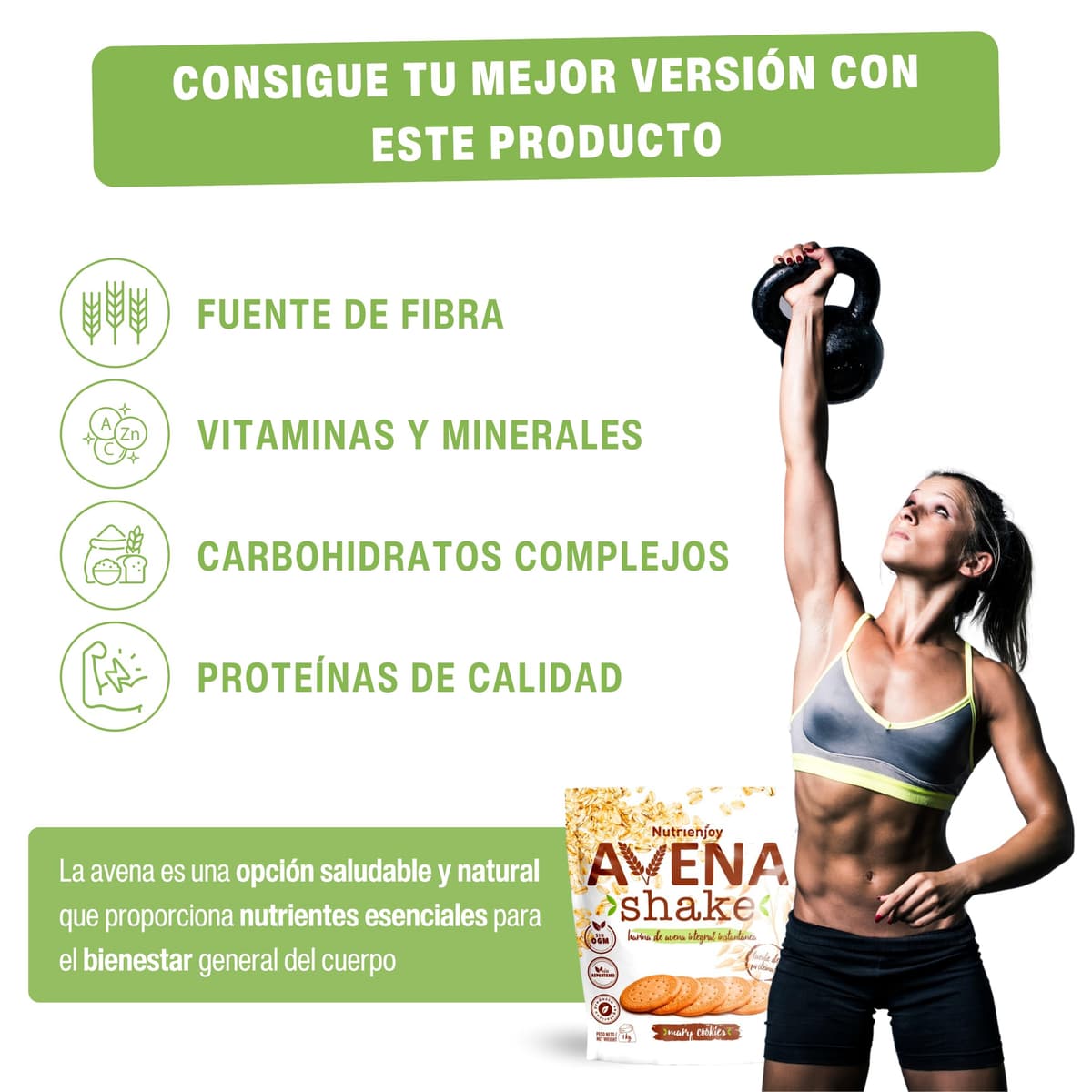 NutriEnjoy - Avena Shake 1Kg | Copos de Avena Integral Molidos | Harina de Avena Sabores | Avena en Polvo | Harina de Avena Integral | Avena Instantánea Sabores Deliciosos (Mary Cookies) — view 5
