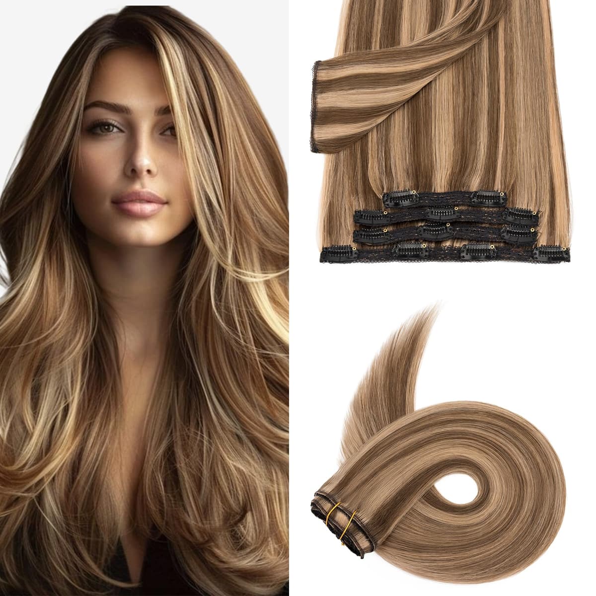 Silk-co 10inch Hair Extensions Clip in Hair Extension Human Hair #04 Medium Brown -Basic Thickness-Thin Weft- 8 Pieces Real Remy Straight Hair Extensions[50g] — view 22