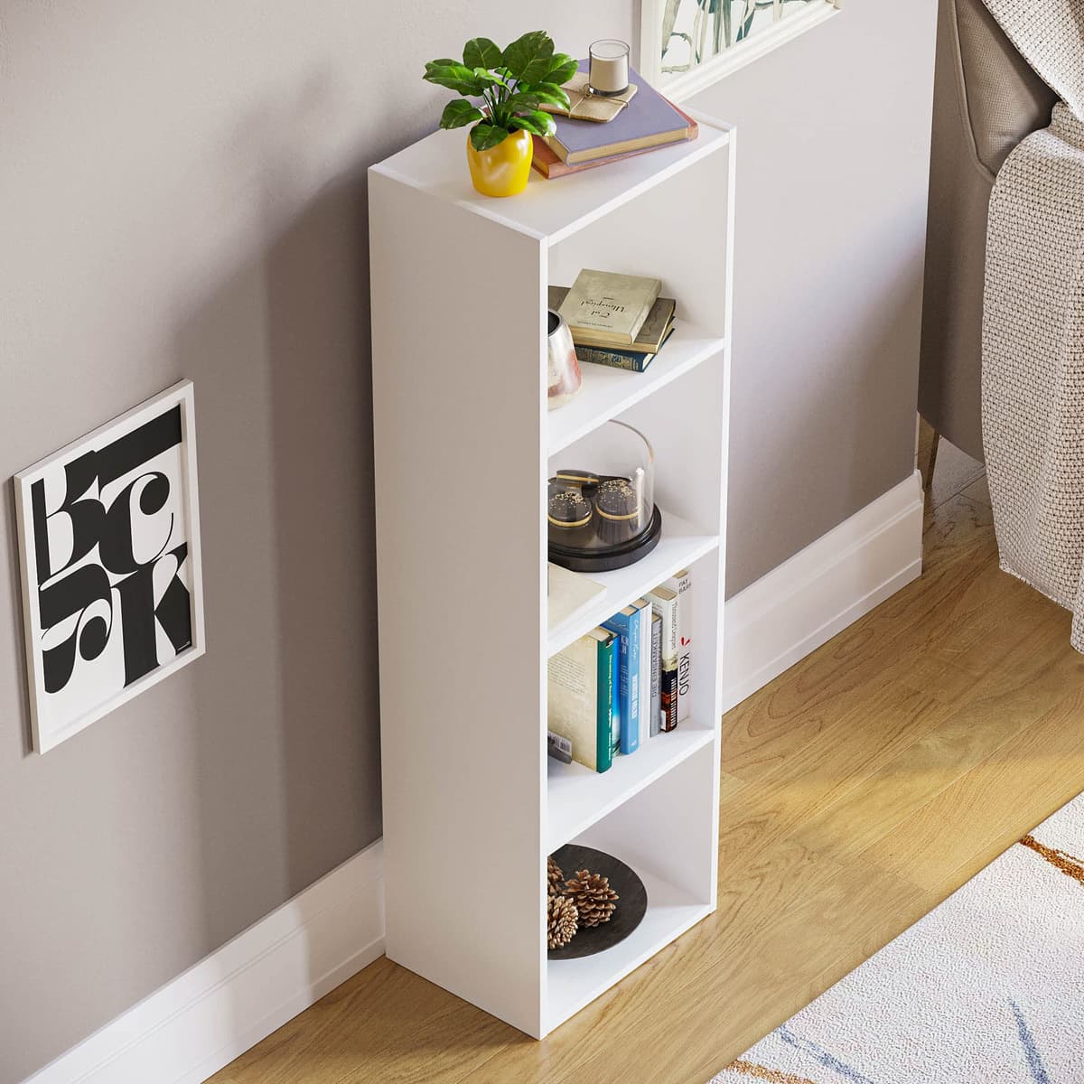Vida Designs Oxford 4 Tier Cube Bookcase, White Wooden Shelving Display Storage Unit Office Living Room Furniture — view 7