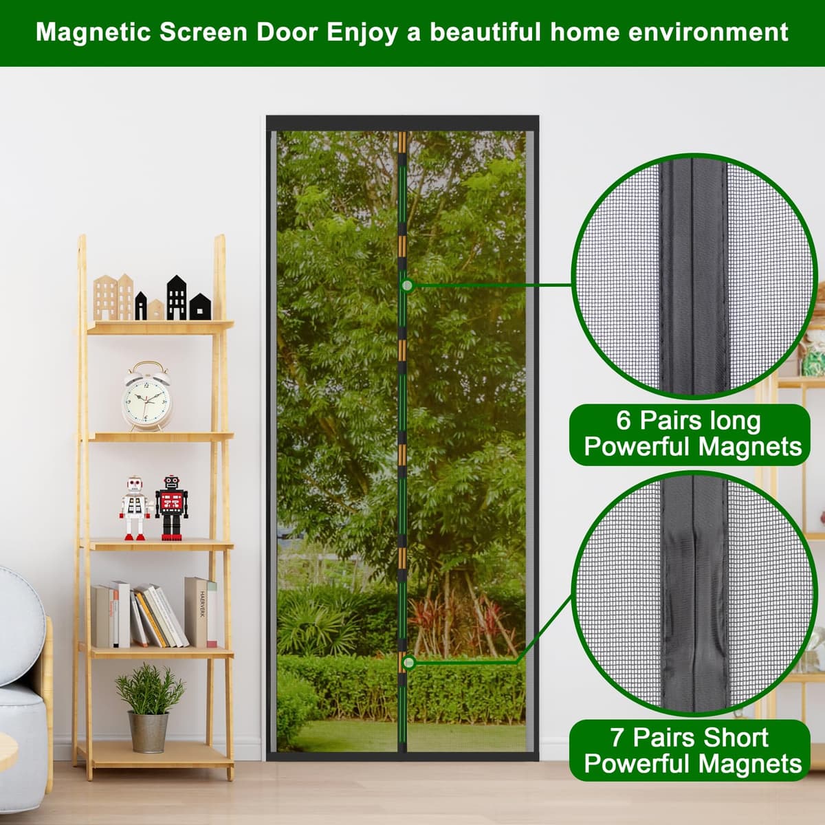 ENGROSAR Cortina Mosquitera Magnetica para Puerta Exterior de Balcón/Patio, 90x210CM, Se Cierra Automáticamente, Fácil Instalación sin Taladrar (Negro) — view 5