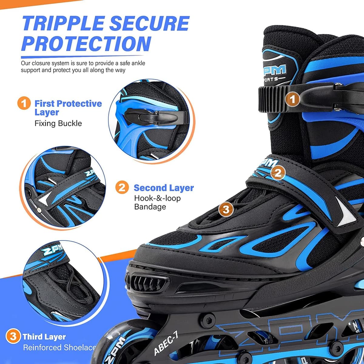 2PM Sports Ajustables Patines en Línea para Niñas y Niños Mujer Hombre, Tallas 30-33, 34-37, 38-41 y 42-44 — view 4