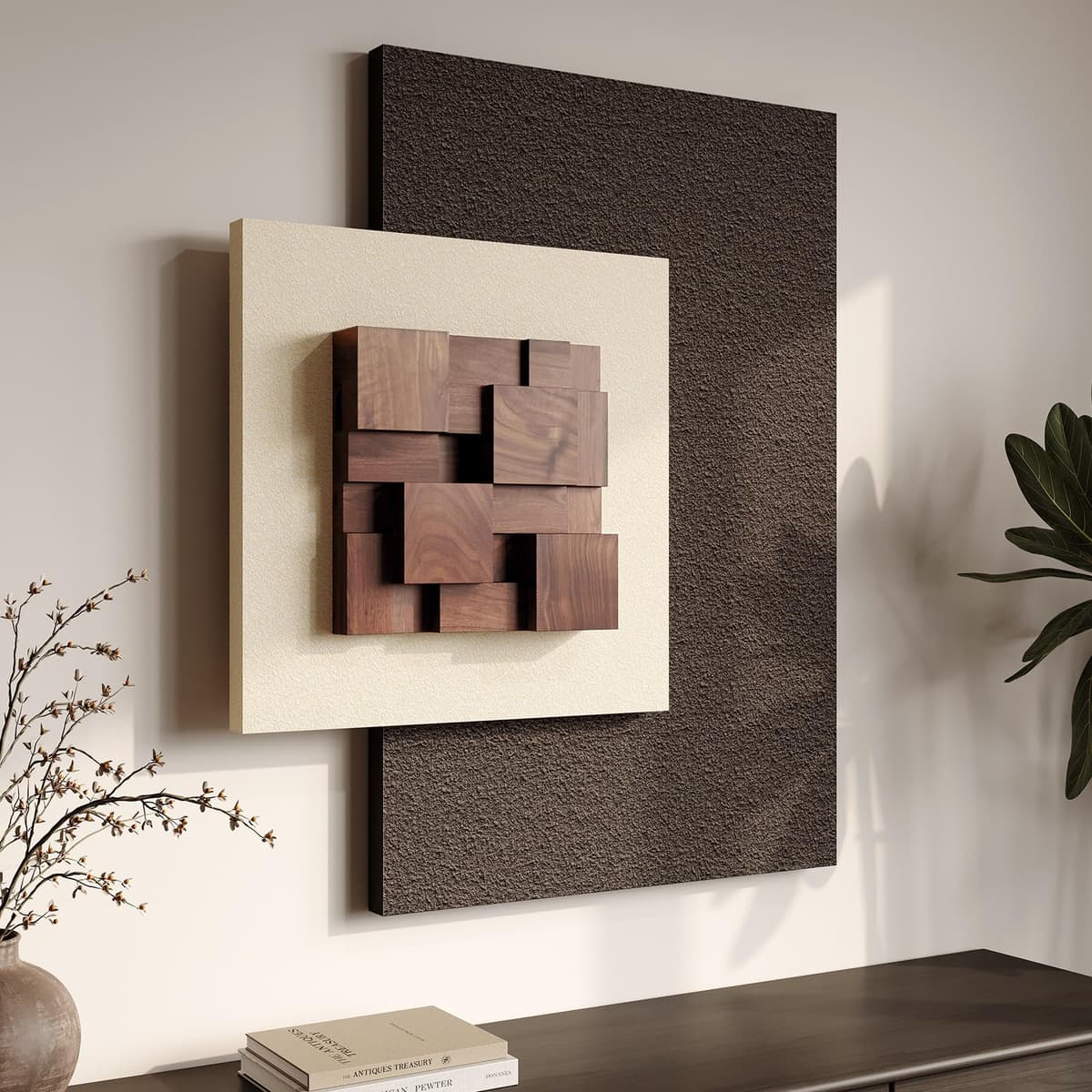 Large 3D Textured Framed Abstract Wall Art for Living Room, 3 Piece Modern Paintings Artwork for Walls, Black White Brown Geometric Sandstone Texture Pictures for Hallway Office Home Decor 24x36 In — view 24