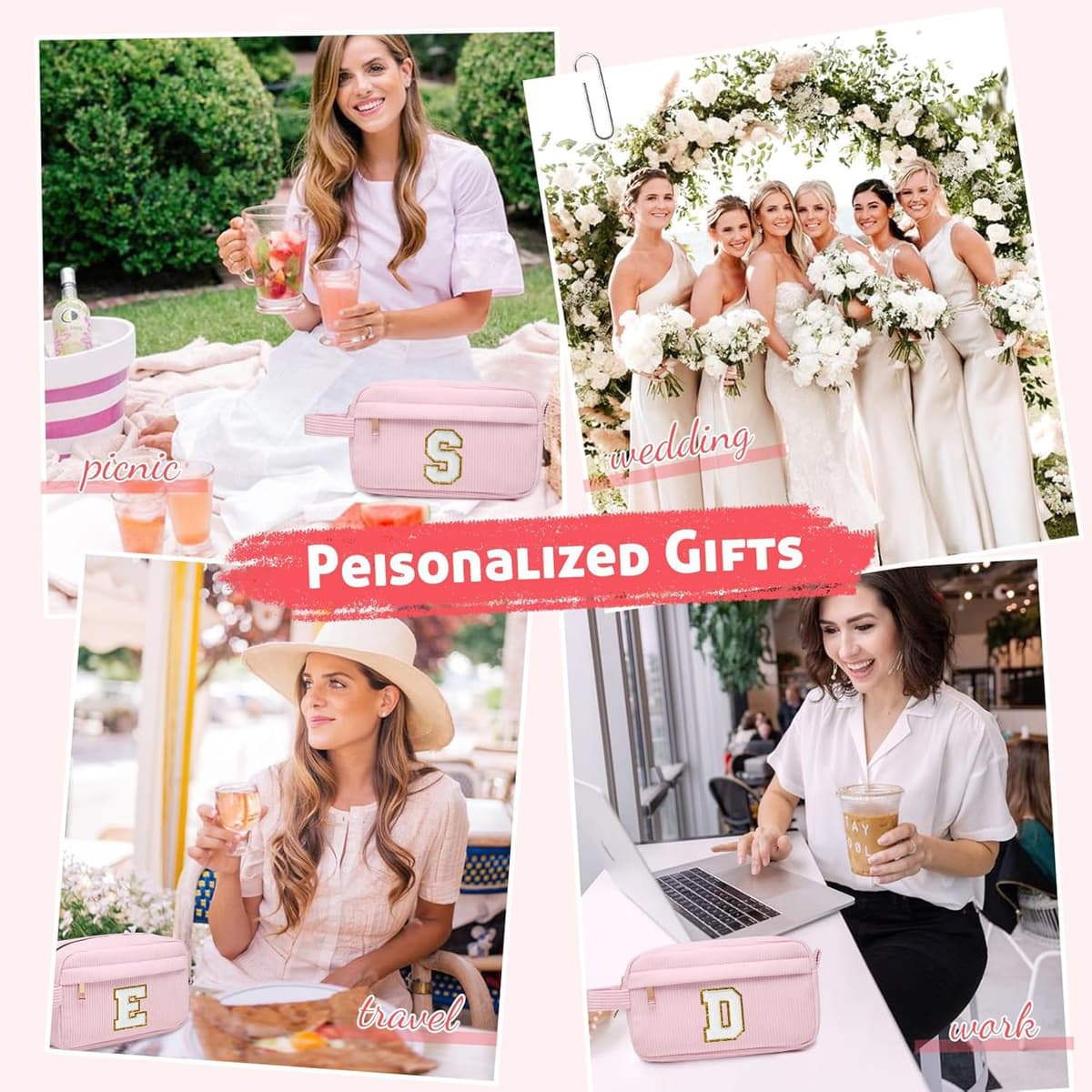 Neceser Maquillaje Mujer Personalizado Inicial, Bolsa de Cosméticos de Viaje, Gran Capacidad Neceser de Maquillaje de Pana, Regalo Cumpleaños Navidad para Mujeres Novias Mejores Amigas, Rosa P — view 5