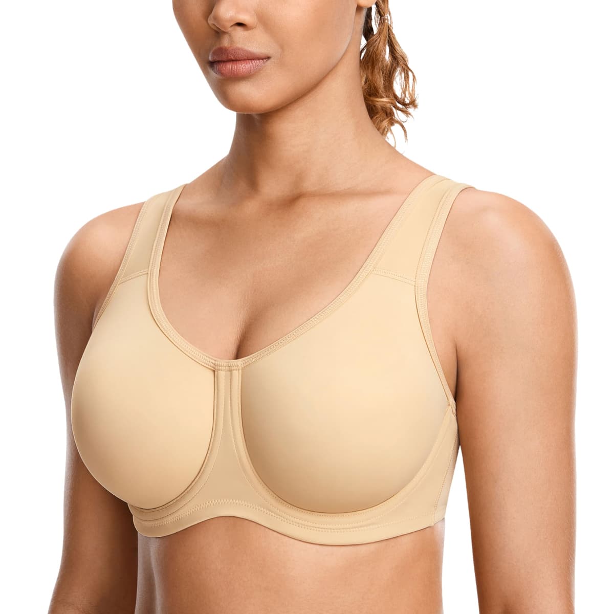 SYROKAN Women's Max Control Solid High Impact Plus Size Underwire Sports Bra for Large Breasts — view 7
