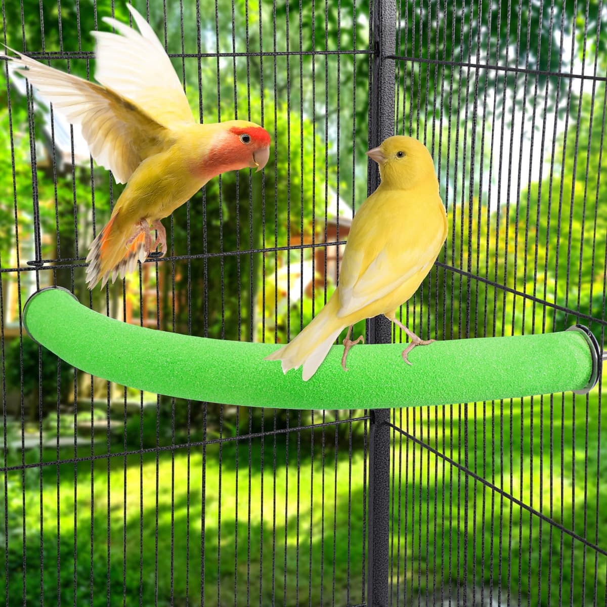 U Shape Parrot Perch Stand Pet Toy Bird Platform Sand Paw Grinding Clean Stick Cage Exercise Conure Budgie Cockatiel Accessories (Green Corner Large) — view 3