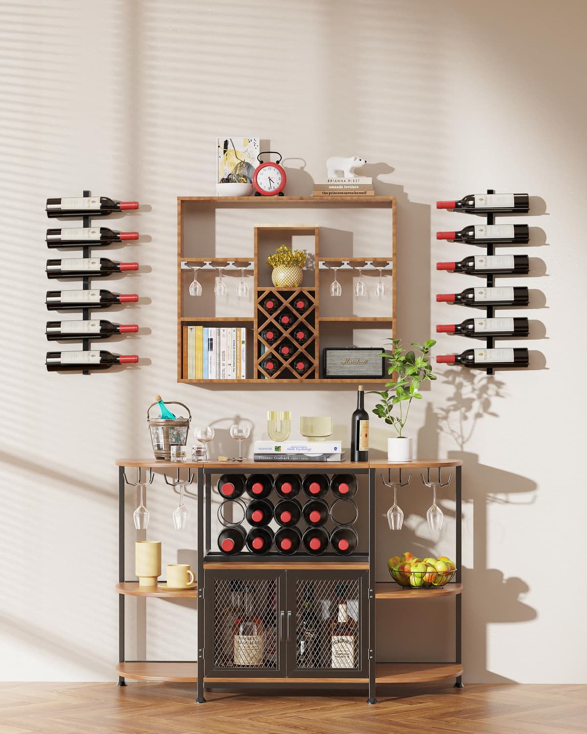 TJ.MOREE 24 Botellas de Vino de Pared – Estante de Vino de Metal para Pared para Vino Botellas de Vino, Licores, Champán, Resistente para Almacenamiento de Vino para Bar — view 2