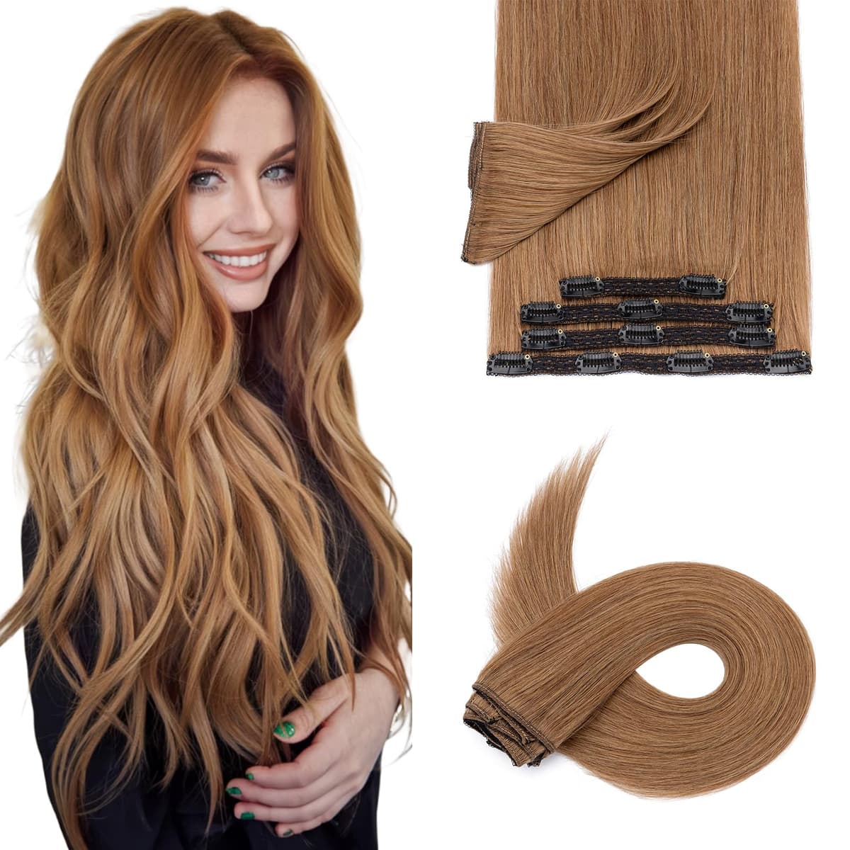 Silk-co 10inch Hair Extensions Clip in Hair Extension Human Hair #04 Medium Brown -Basic Thickness-Thin Weft- 8 Pieces Real Remy Straight Hair Extensions[50g] — view 114