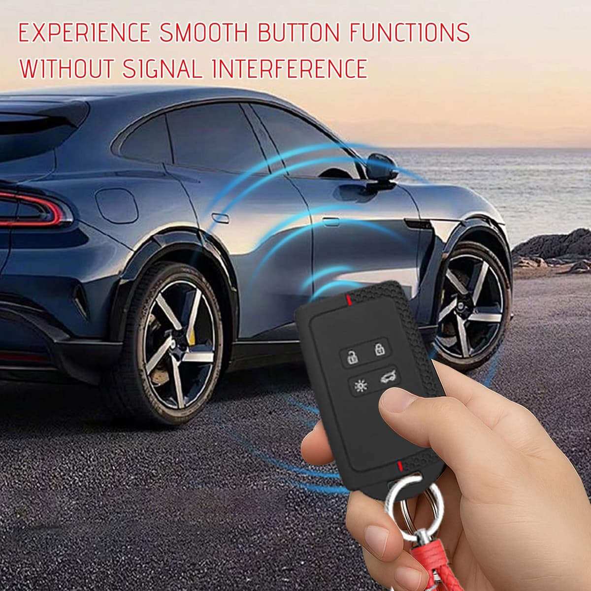 2PCS Car Key Cover for Renault and Dacia 4 Button Key Fob Holder for Renault, Clio, Megane, Kadjar, Captur, Soft TPU Car Key Card Protection Case with Keychain (Blue Line/Red Line) — view 4