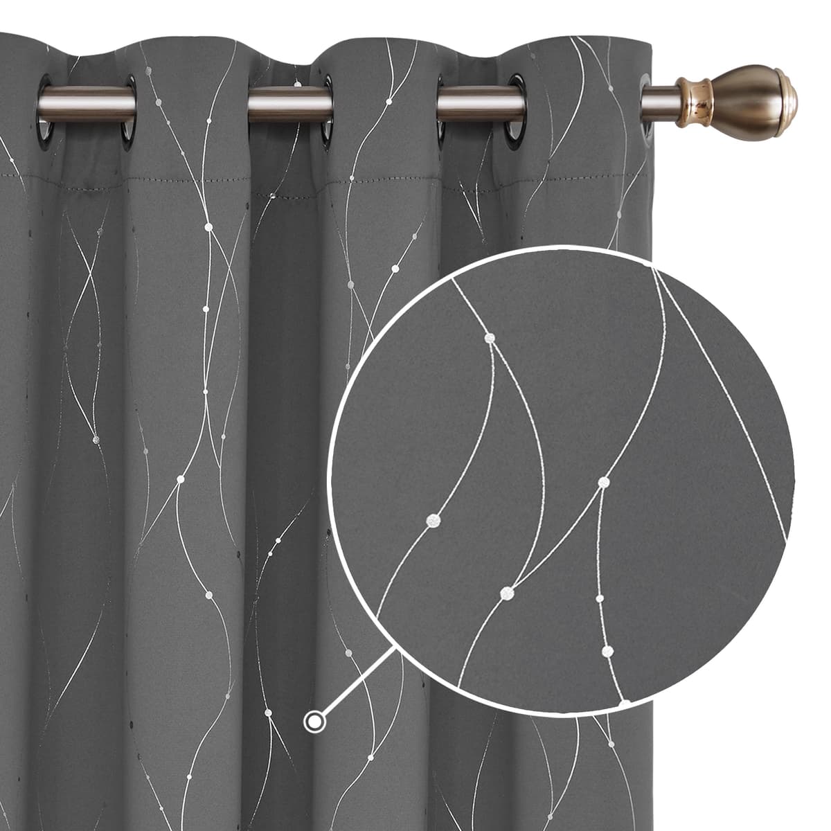 Deconovo 46 x 72 Inch Super Soft Dotted Line Foil Printed Thermal Insulated Blackout Curtains Window Treatment Eyelet Curtains for Children Grey Two Panels