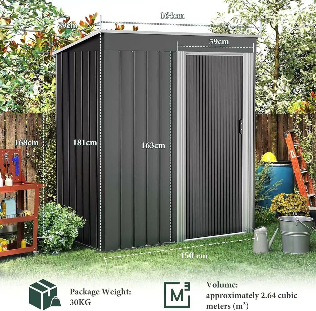 LUXOAK Metal Garden Shed 150x75.5x181cm,Waterproof Rustproof Shed with Sliding Door & Sloped Roof, Outdoor Garden Storage Shed for Backyard, Patio, or Garage — view 2