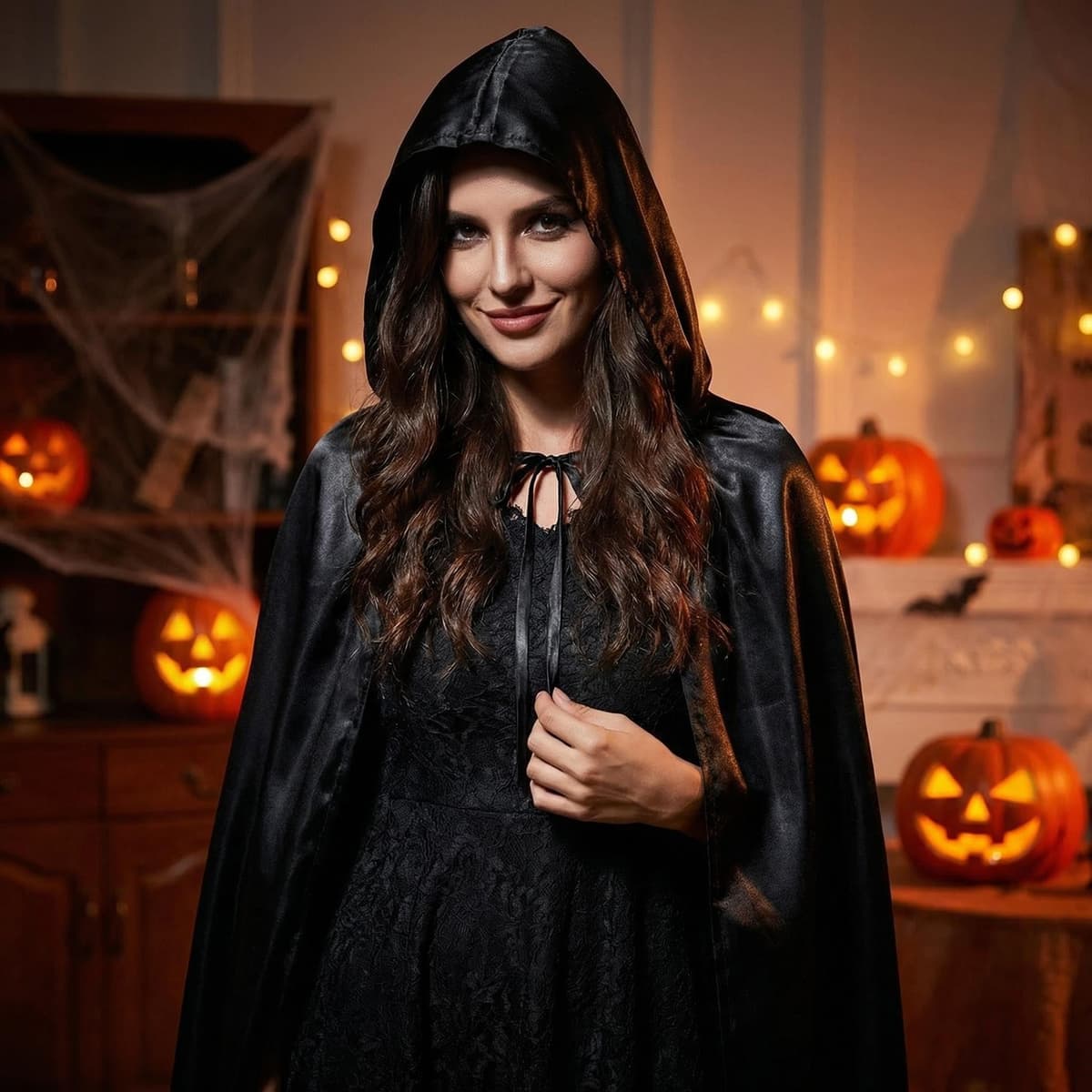 Proumhang Larga Capa con Capucha Medieval Vampiro Traje de Bruja Mujer Halloween Disfraz Carnaval Navidad Adulto — view 6