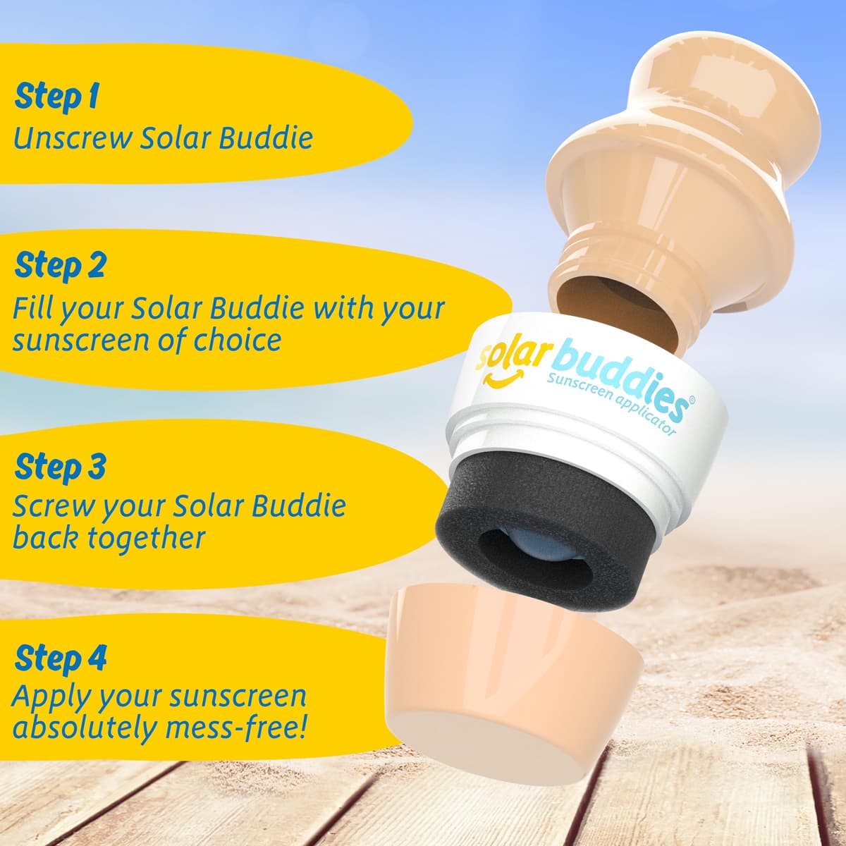 Solar Buddies Sunscreen Applicator - Nude - Refillable Roll on Sponge Sunscreen, Suncream & Lotion Applicator For Kids, Adults & Families - Holds 3.4fl oz, Perfect Size for Travel — view 4