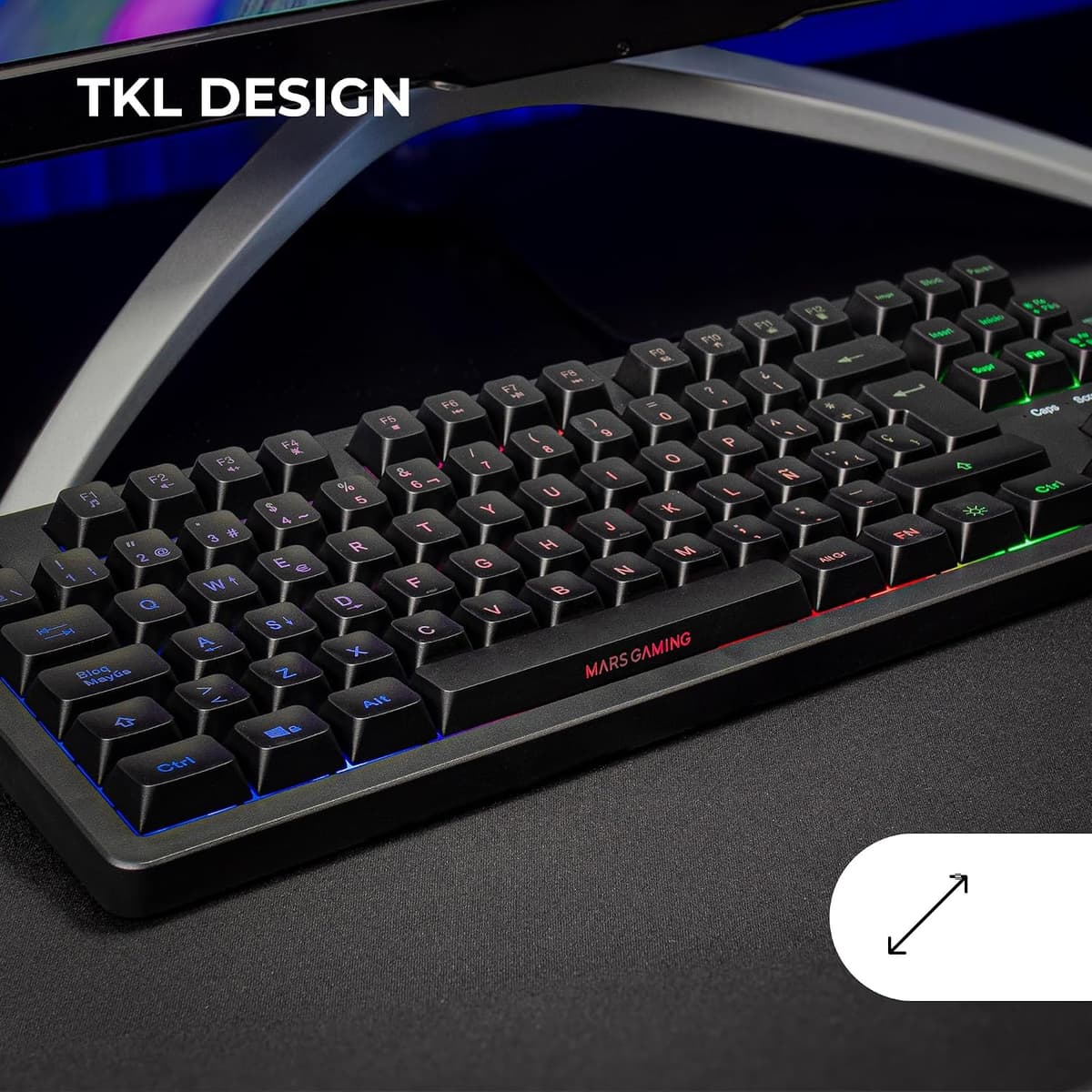 Mars Gaming MK023, Idioma Portugués, Teclado Gaming TKL, Tecnología Híbrida H-Mech, Iluminación FRGB Rainbow, Anti-ghosting, Compatibilidad Universal, Negro MK023PT