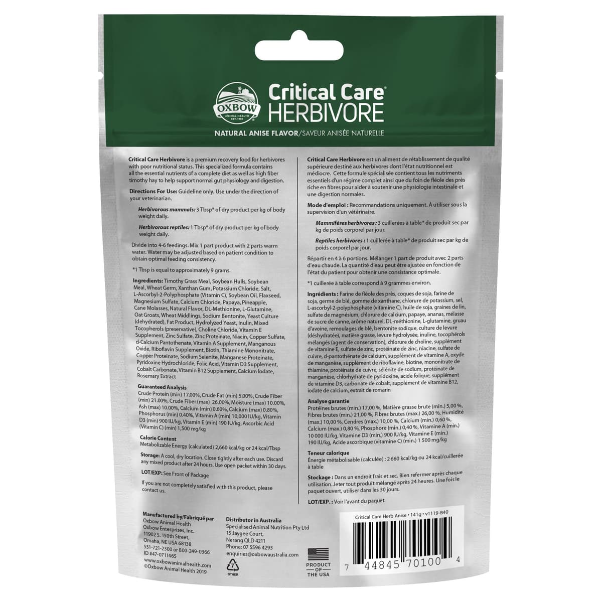 Oxbow Animal Health Critical Care, Herbivore, Anise Flavor, 141 Gram Bag (70100) — view 2