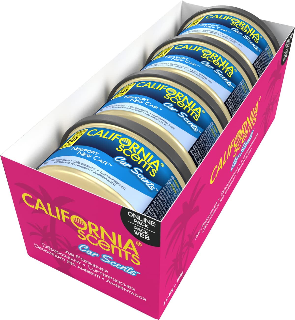 California Scents Car Air Fresheners Can, Assorted Scents (Fresh Linen, Coronado Cherry, Newport New Car), Pack of 4, Strong Adjustable Long-Lasting Fragrance, Eliminates Odour — view 12