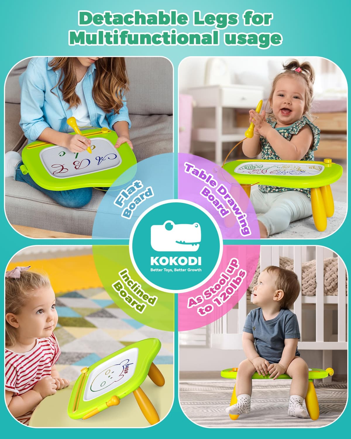 KOKODI Toddler Toys - Magnetic Drawing Board & Writing Tablet for 1-3 Year Old Boys & Girls - Educational Travel Toy for Easter & Birthday Gift(Green) — view 3