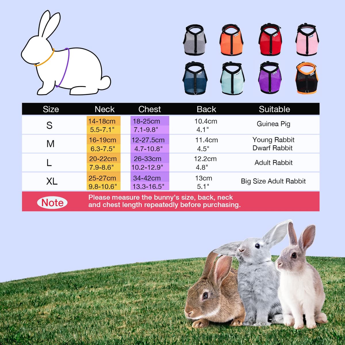 Niteangel® Adjustable Soft Harness with Elastic Leash for Rabbits (XL, Pink) — view 2