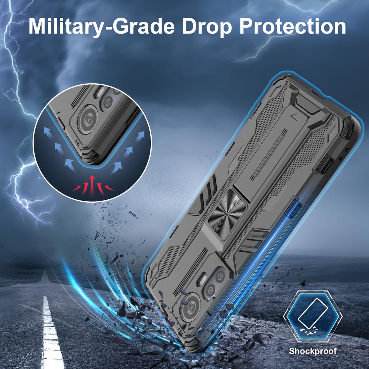 Funda para CMF Phone 2 Pro, Carcasa Antigolpes con Soporte anular metálico, Case Protectora de Grado Militar, Negro — view 1752