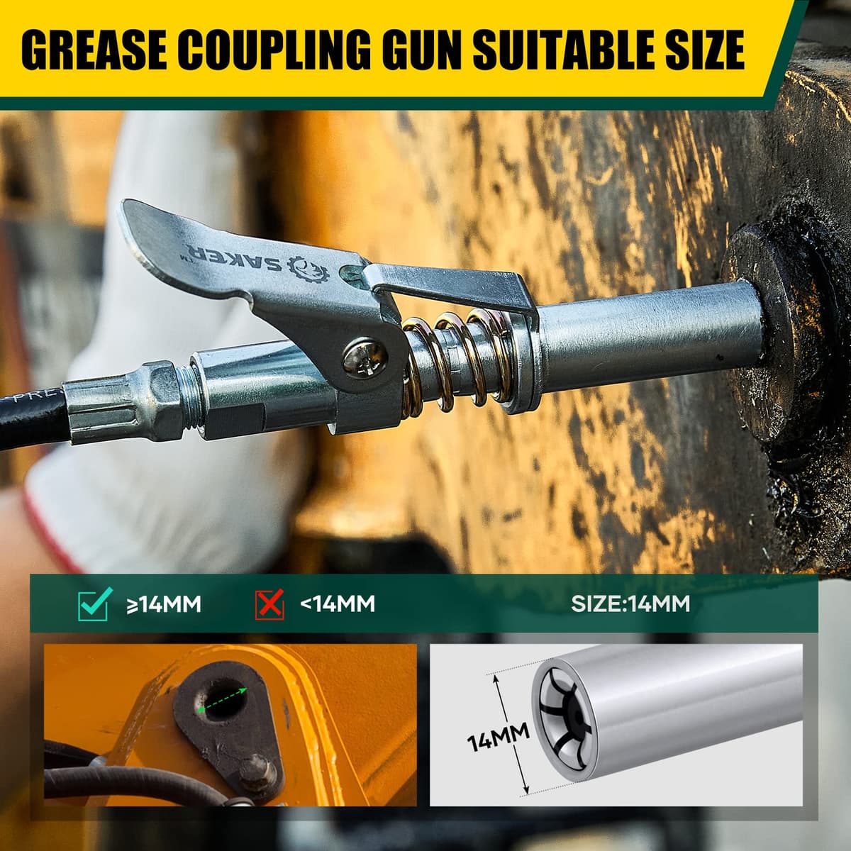 Saker Grease Gun Coupler,Compatible with All Grease Guns 1/8'' NPT Fittings（Suitable for diameters Greater Than 14mm,Upgrade to 14000 PSI, New Version 1PC — view 4