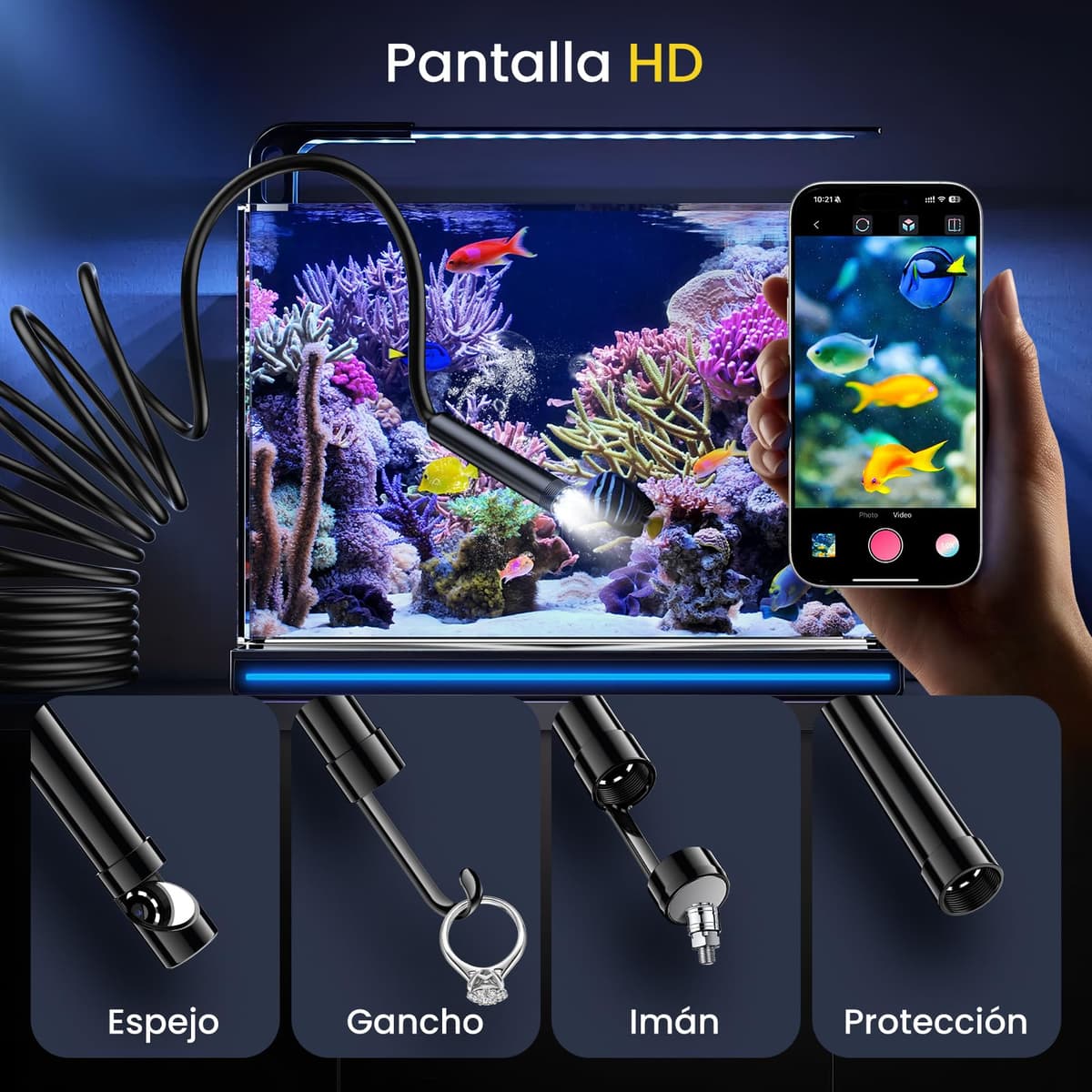 Maxpow Endoscopio Camara de Inspeccion - Endoscopio para Móvil 1920 HD con Cable Semirrígido Flexible, Impermeable IP67 8 LED para Android e iOS, iPhone, para Tuberías Máquinas Alcantarillas 5m — view 4