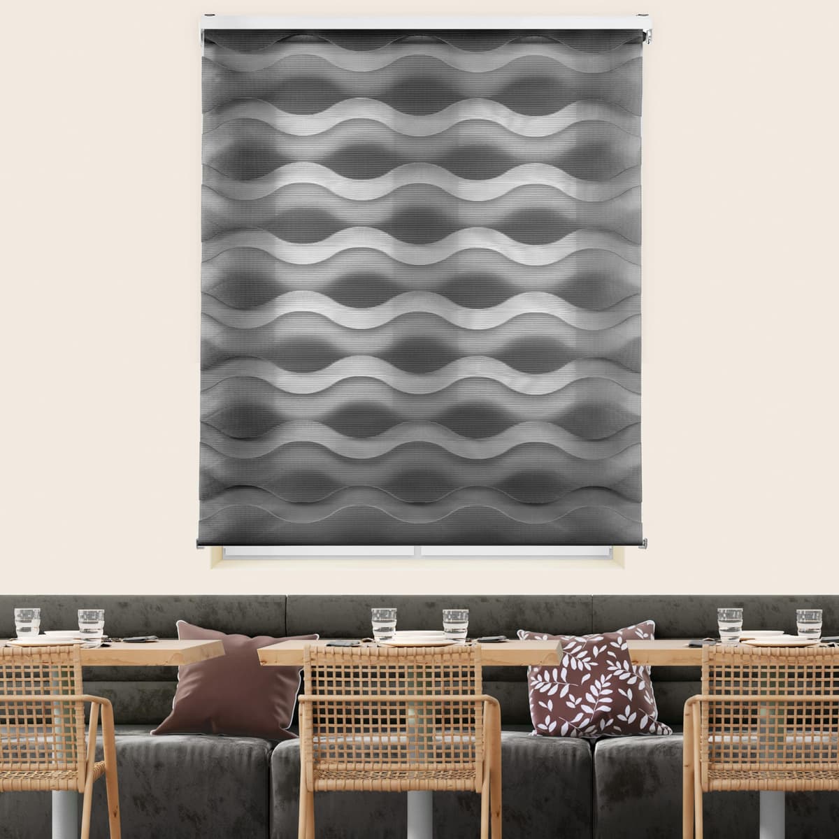 Blindecor Lira estor enrollable noche y día, color Lino, estor de 140 x 180 cm (ancho x alto). Tamaño de la tela 137 x 175 cm. Estores noche y dia elegantes — view 16