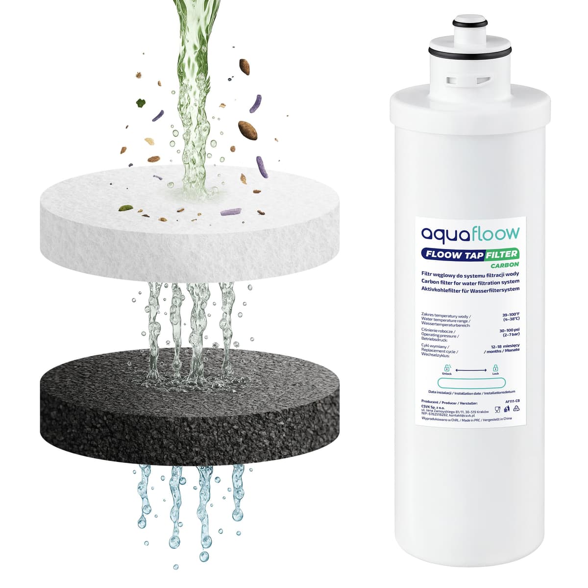 Aquafloow CB Filtro de Agua para Sombreado, Filtro de Bloque para Reducción de Cloro y Compuestos Orgánicos, Mejora del Sabor y la Claridad del Agua, Compatible con Aquafloow, hasta 18 Meses — view 3