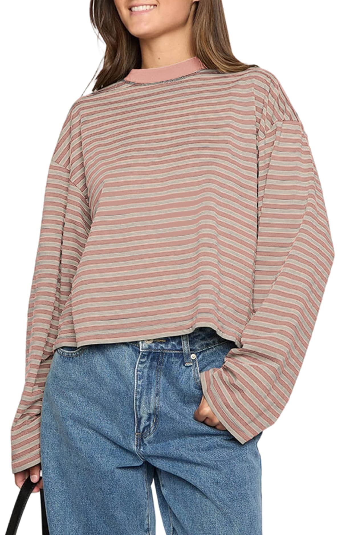 Sudadera Oversize de Mujer con Cuello Redondo a Rayas Manga Larga Estilo Y2K Ropa Informal para Salir — view 8