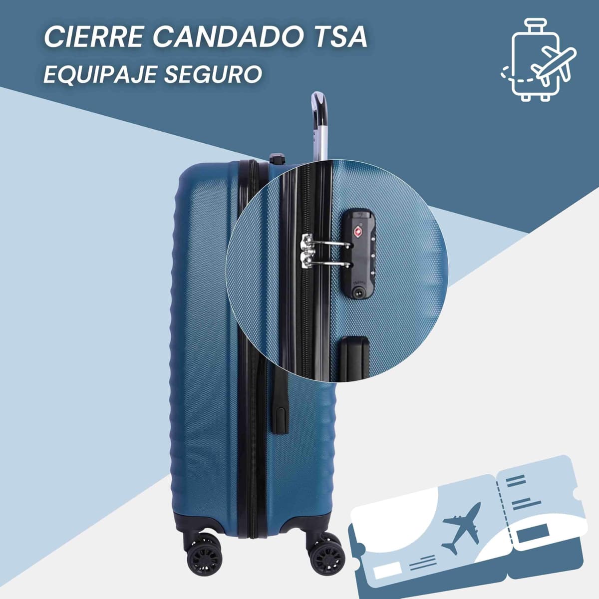 DON ALGODON Medium Suitcase 23 kg | Rigid Travel Suitcase with 4 Double Wheels 360º, TSA Lock and Telescopic Handle | Waterproof Luggage for Airplane Travel, blue, Classic — view 4