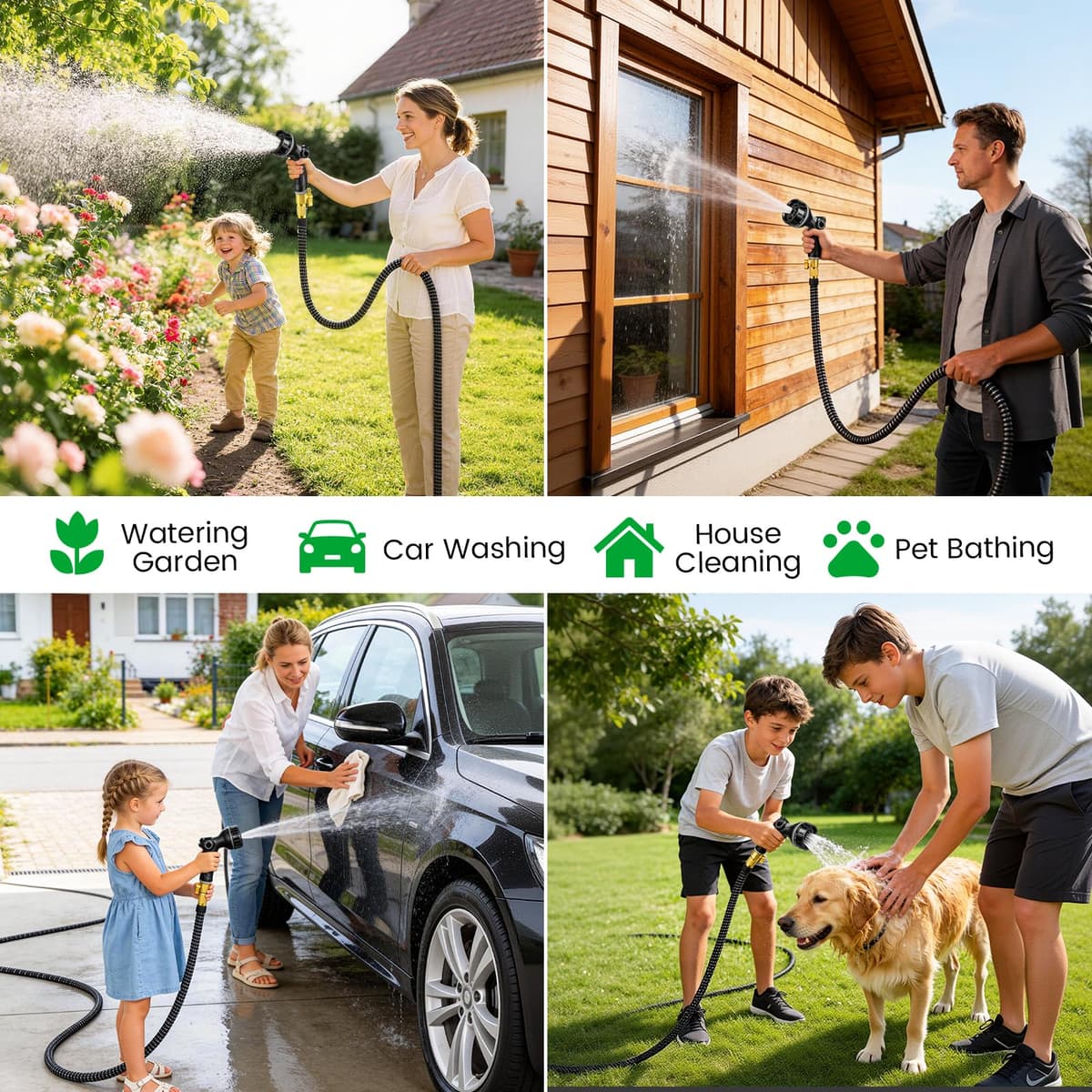 Manguera Jardin Extensible 15M, Manguera Extensible con Conectores de 1/2" 3/4" y Soporte de Pared, Mangeras Jardineria con 10 Funciones Pistola para Jardín, Lavar la Mascota, Lavado de Coche — view 8