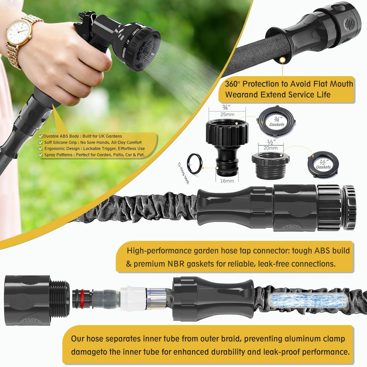 Expandable Garden Hose 50ft Hose Pipe Expandable with 3/4", 1/2" Fittings, Anti-Leakage - Flexible Expanding Hose with 10 Function Spray Gun — view 5