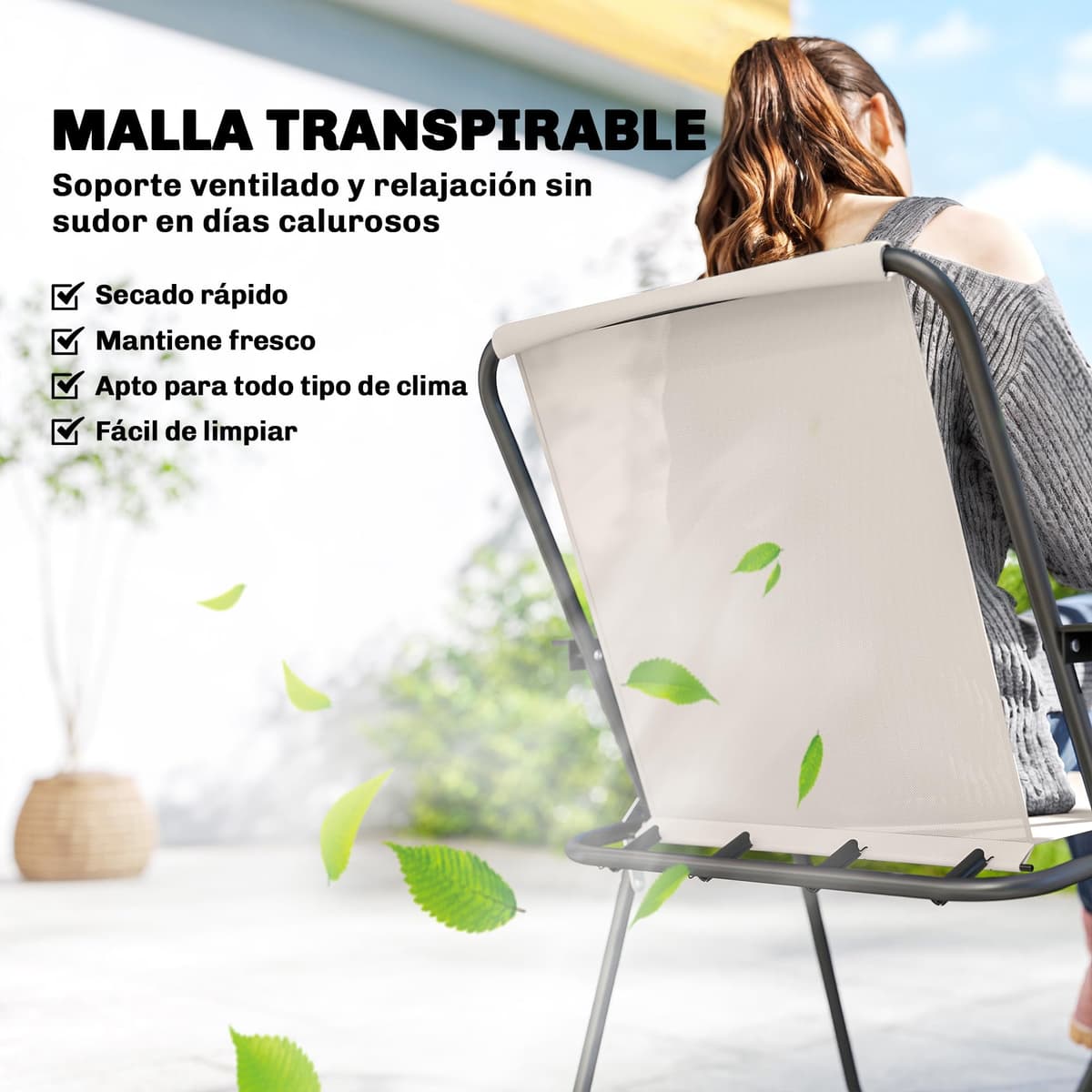 Outsunny Conjunto de Mesa y Sillas Jardín de 8 Piezas, Muebles de Jardín Exterior con Sombrilla, 6 Sillas Plegables, Mesa de Vidrio Templado, para Terraza, Patio, Crema — view 4