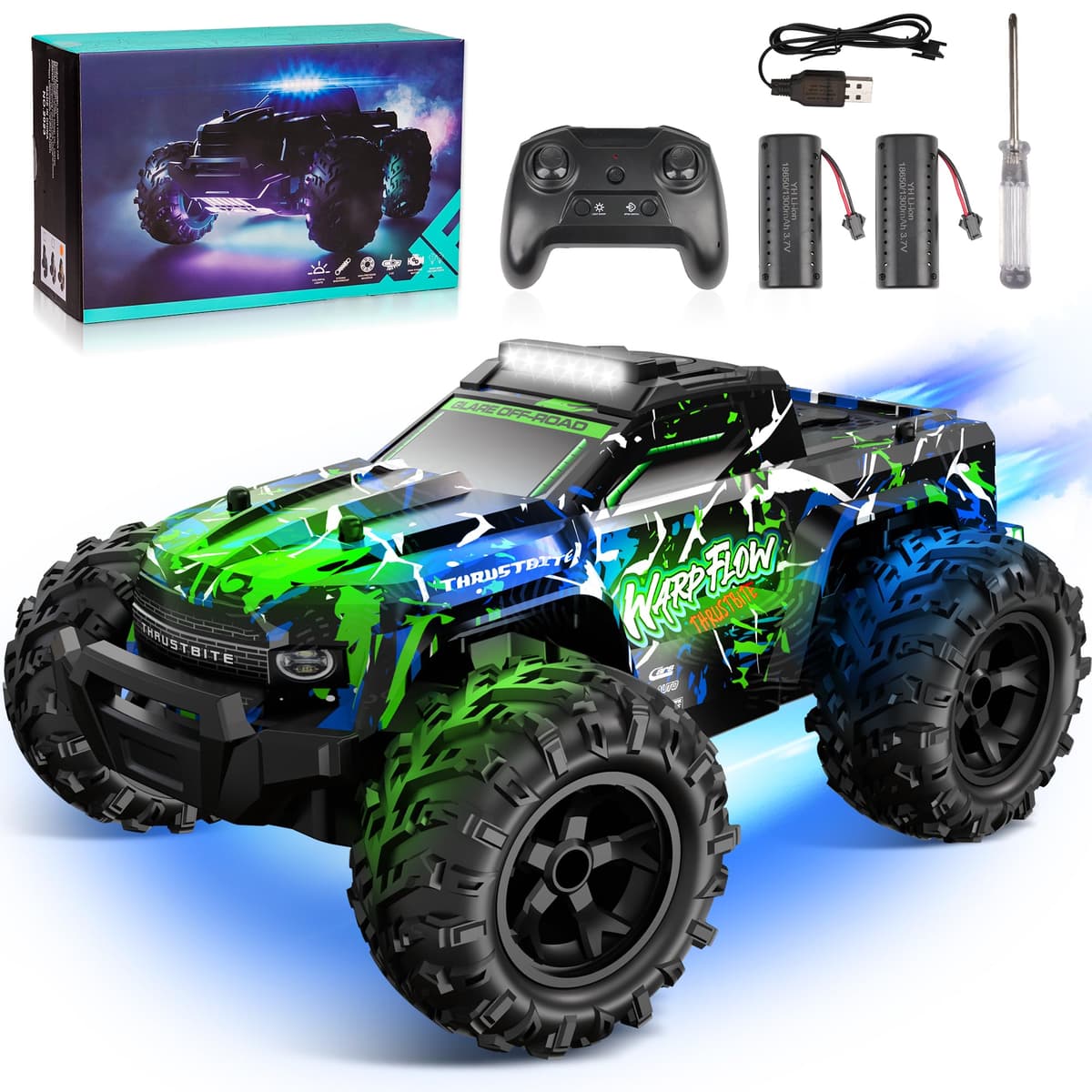JOYTREKY Coche Teledirigido - 1:18 Coche RC con Luces Led 25 Km/H RC Car con Pulverizador 2,4 GHz Todoterreno 2 BateríAs Recargables 60min Play para NiñOs Y Adultos - Verde