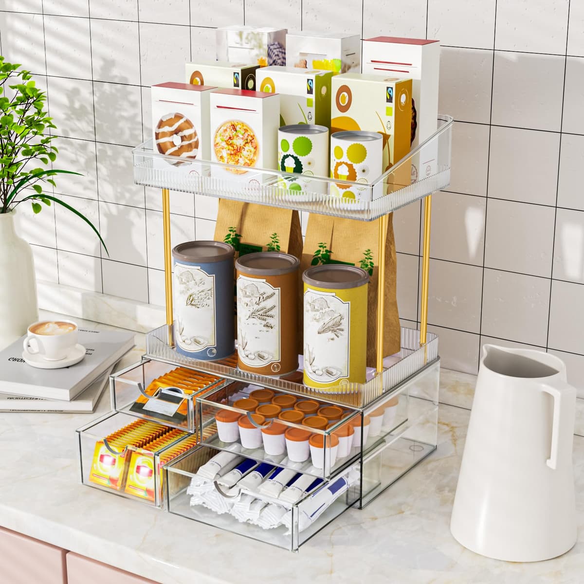 Makeup Organiser - Upgraded Transparent Perfume Organiser with 2 Shelves & 4 Drawer, Make up Storage Non-Slip Design, Skincare Drawer Organisers for Bathroom/Bedroom/Kitchen/Vanity, Clear — view 5