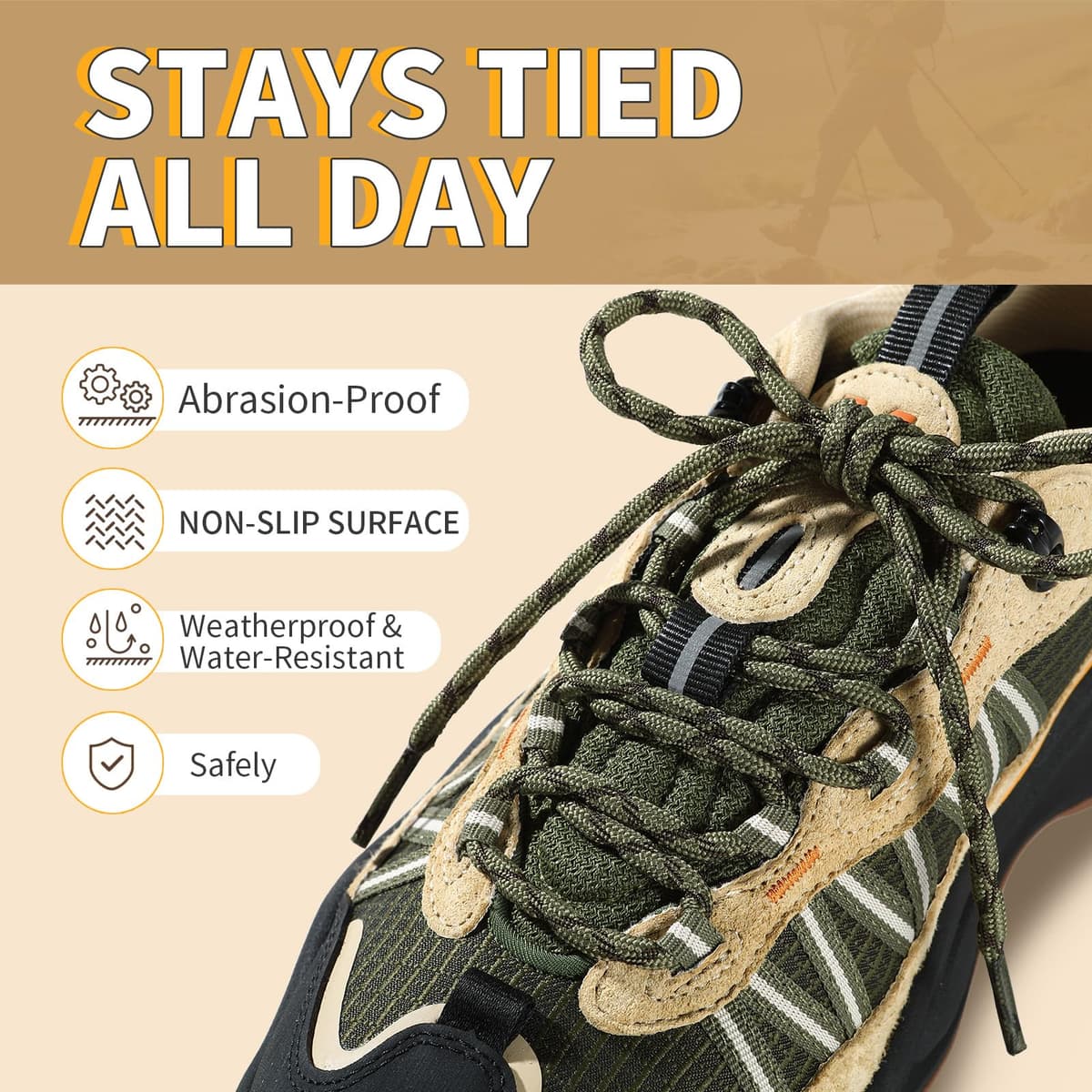Stepace 2 Pares Cordones Redondos 4,5mm para Botas de Senderismo, Montaña y Trabajo, Cordones de Nylon Resistentes para Trekking — view 3
