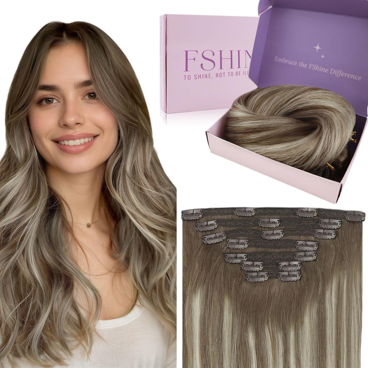 Fshine Clip in Hair Extensions Human Hair Copper Hair Extensions 18 Inch 120 g 7 pcs Color 330 Natural Straight Hair Extensions for Women Real Human Hair — view 43