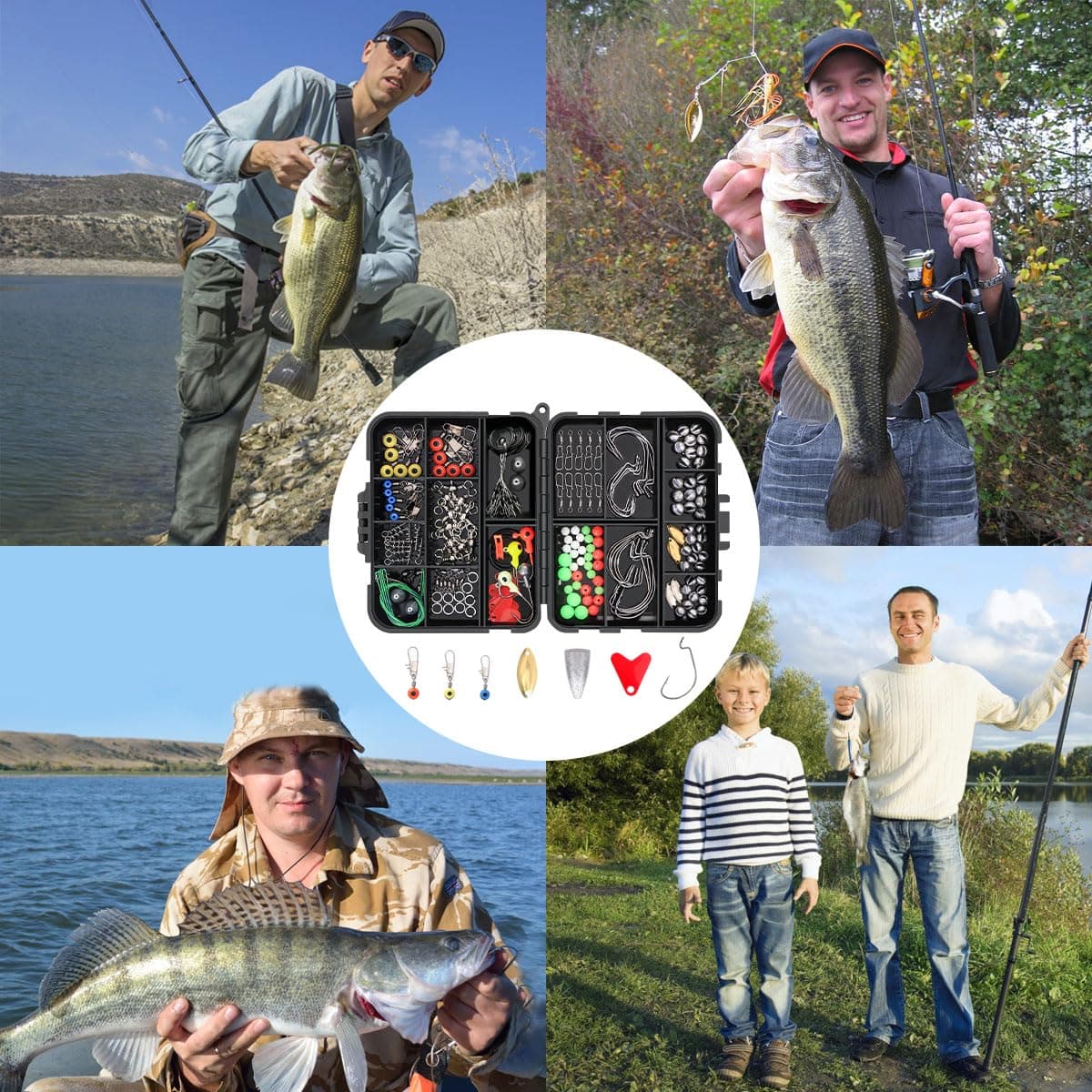 Vicloon Anzuelos de Pesca,Accesorios de Pesca con Caja de Pesca, Incluye Pesas de Plomada, Emerillones e Imperdibles, Diapositivas de Plomada, Anzuelos, Kit de Caja de Aparejos de Pesca — view 7