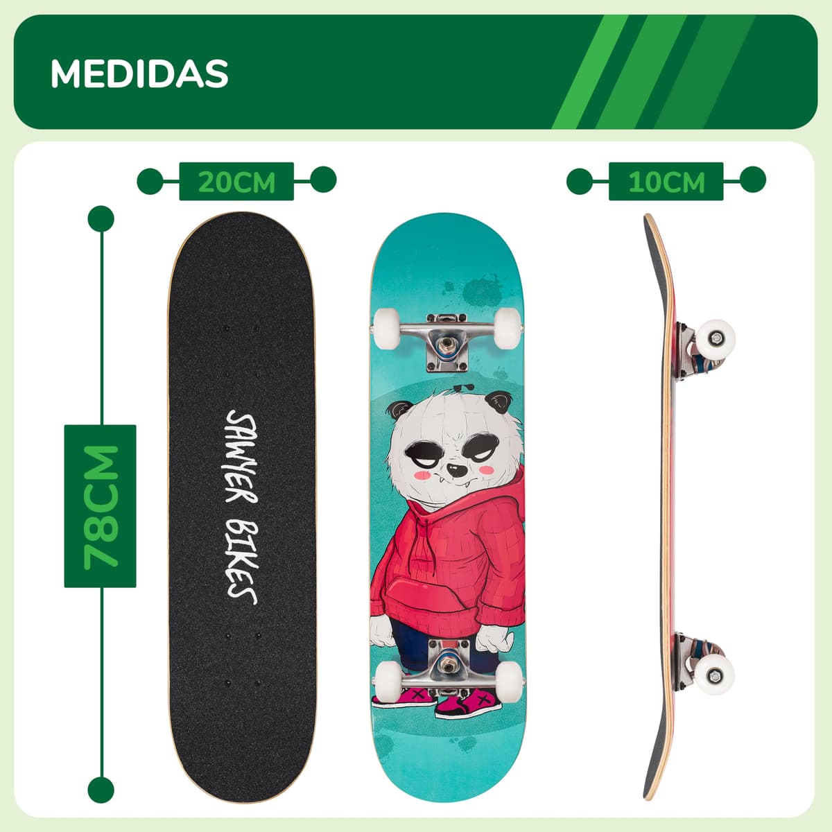 Sawyer Bikes - Monopatín/Skateboard (78cm x 20cm) - Niños y Adolescentes — view 2