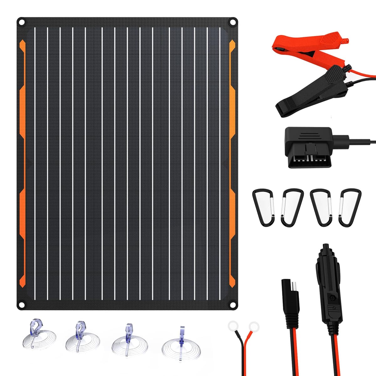 FlexSolar 12V 20W Solar Car Battery Charger IP67 Waterproof Trickle Charger with Built-in Charge Controller,Cig Plug, Alligator Clips,O-Rings OBDII Connector for Car,Boat,Motorcycle,Trailer,RV Marine