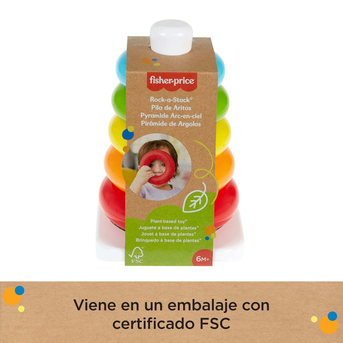 Fisher-Price Pirámide de aros Eco Juguete a base de plantas, para bebés +6 meses (Mattel HPY92) — view 5