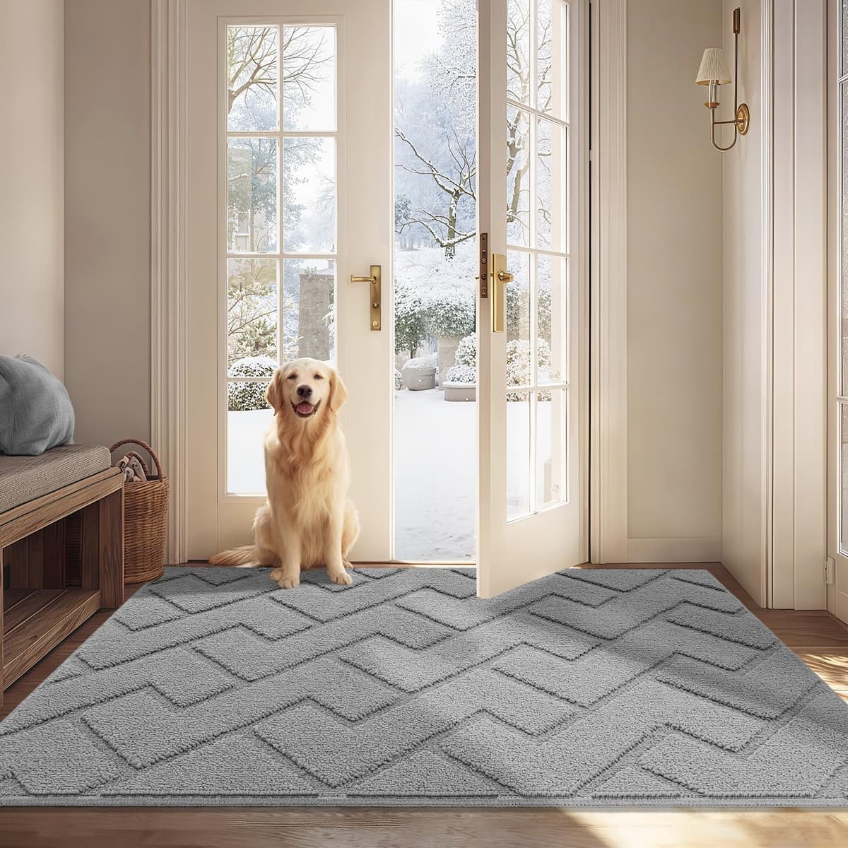 Biscpro Door Mats Indoor,Dirt Trapper Mat Absorbent Non-Slip Low Profile Doormat for Entrance,Inside, Kitchen,Front Door Mat Washable for Pets and Dogs— 50x80cm,Grey — view 55