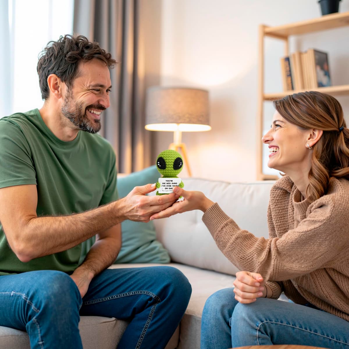 Crochet Alien Plush with Love Message – “You’re the Best Thing I’ve Ever Found on Earth” – Handmade Valentine’s Day Gift for Girlfriend, Boyfriend, Wife or Husband – Cute — view 4