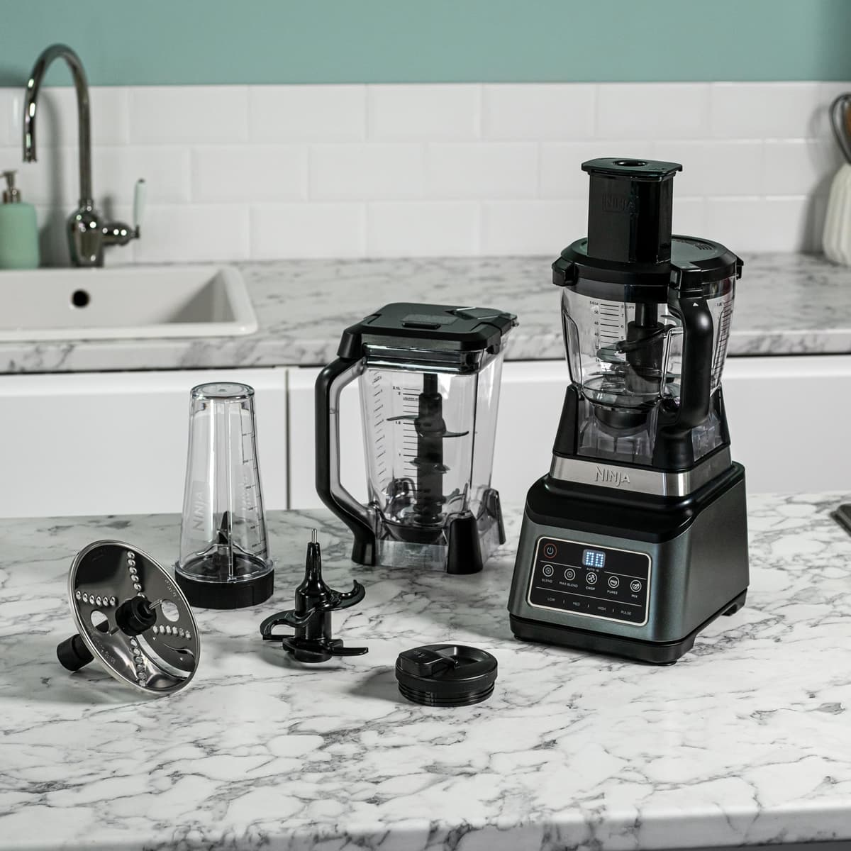 Ninja 3-in-1 Food Processor & Blender with 5 Automatic Programs: Blend, Max Blend, Chop, Mix, Puree, 1.8L Bowl, 2.1L Jug, 700ml Cup, 1200W, Dishwasher Safe Parts, Auto-iQ, Black BN800UK — view 2